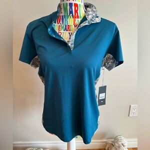 NWT Maggie Lane Teal Polo/Athletic shirt w/ Coloured Accents on Collar & Sides.